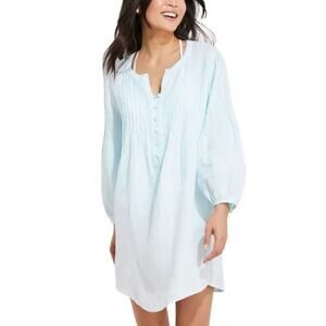 Vineyard Vines Pintuck Long Sleeve Linen Minidress Tunic in Crystal Blue L